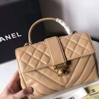 Chanel Women Flap Bag with Top Handle in Calfskin-Sandy (1)