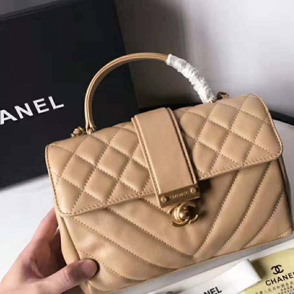 Chanel Women Flap Bag with Top Handle in Calfskin-Sandy (3)