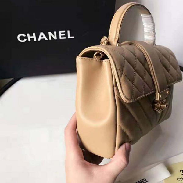Chanel Women Flap Bag with Top Handle in Calfskin-Sandy (5)