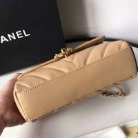 Chanel Women Flap Bag with Top Handle in Calfskin-Sandy (1)