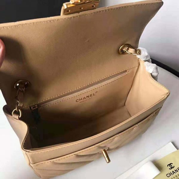 Chanel Women Flap Bag with Top Handle in Calfskin-Sandy (8)