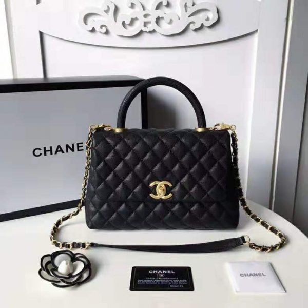 Chanel Women Flap Bag with Top Handle in Grained Calfskin Leather-Black (3)