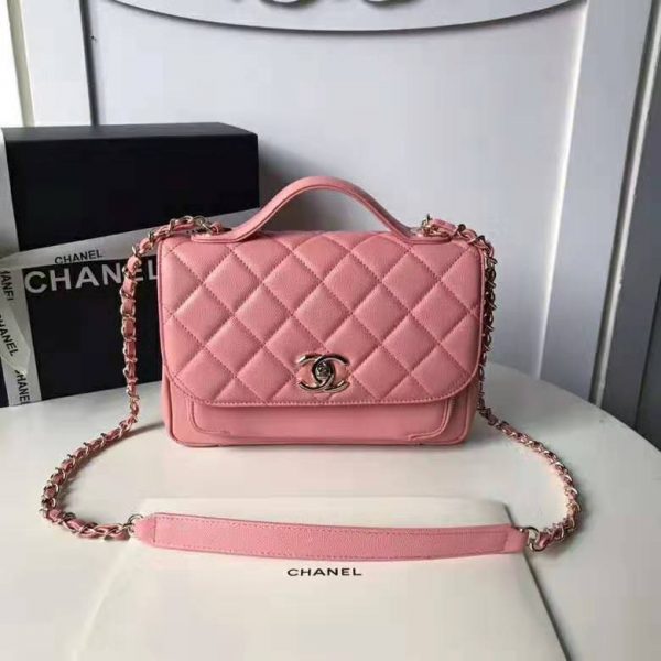 Chanel Women Flap Bag with Top Handle in Grained Calfskin Leather-Pink (2)