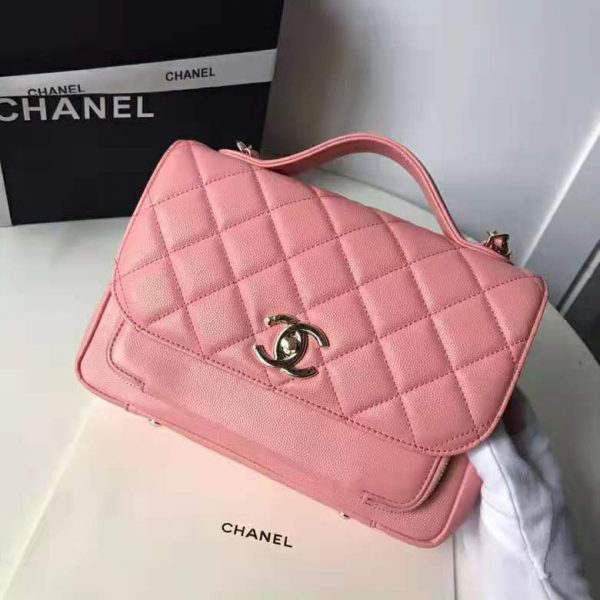Chanel Women Flap Bag with Top Handle in Grained Calfskin Leather-Pink (3)