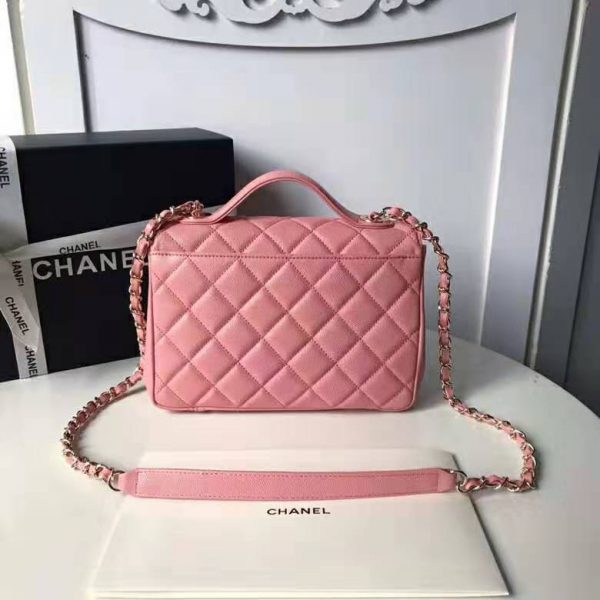 Chanel Women Flap Bag with Top Handle in Grained Calfskin Leather-Pink (4)