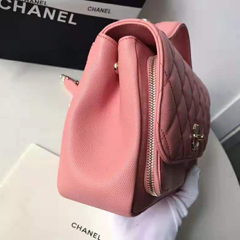 Chanel Women Flap Bag with Top Handle in Grained Calfskin Leather