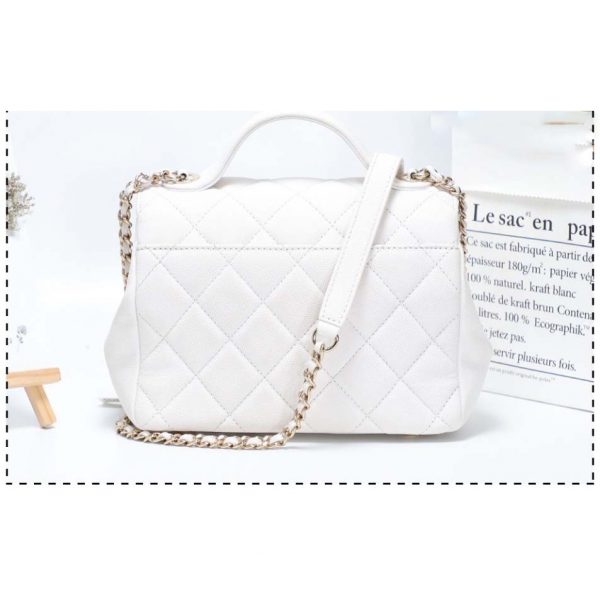 Chanel Women Flap Bag with Top Handle in Grained Calfskin Leather-White (1)