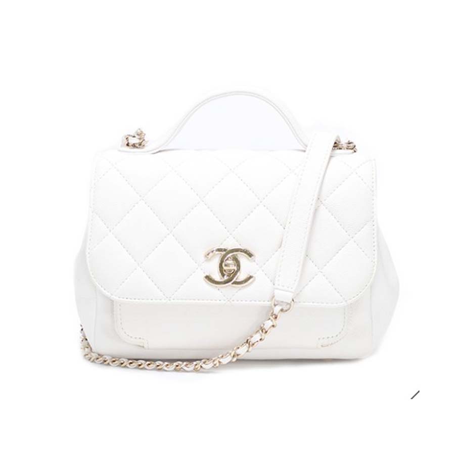 Chanel Women Flap Bag with Top Handle in Grained Calfskin Leather-White -  LULUX