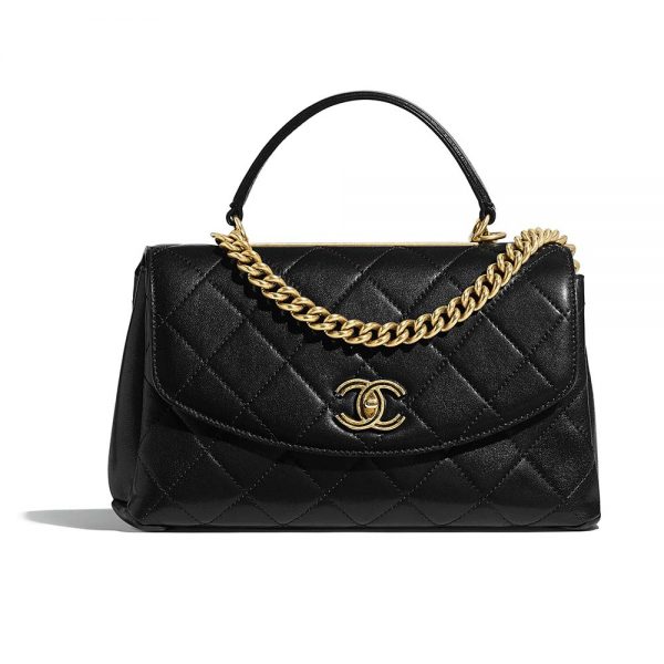 Chanel Women Flap Bag with Top Handle in Lambskin-Black (1)