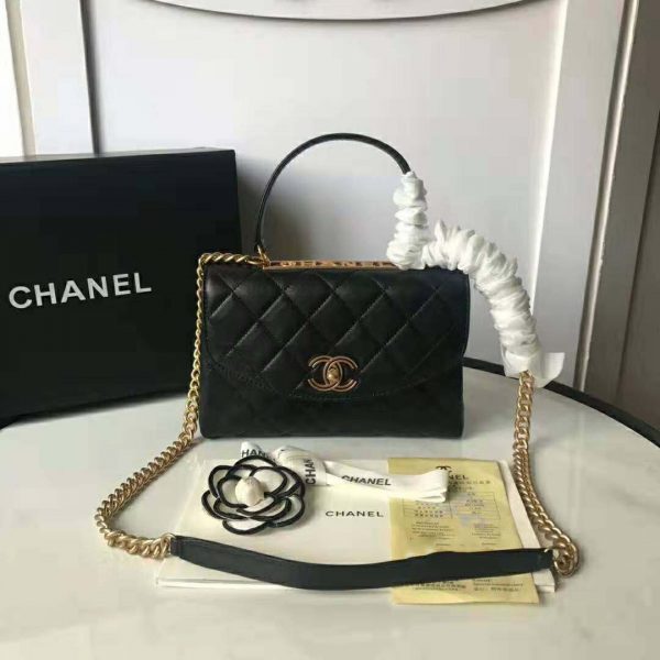 Chanel Women Flap Bag with Top Handle in Lambskin-Black (2)