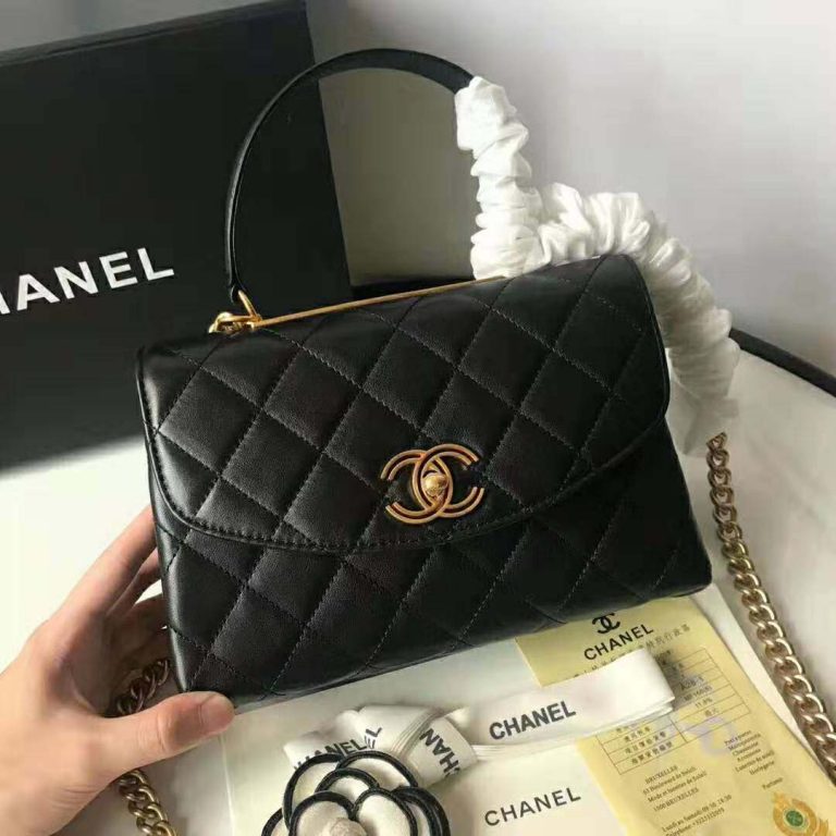 Chanel Women Flap Bag with Top Handle in Lambskin-Black - LULUX