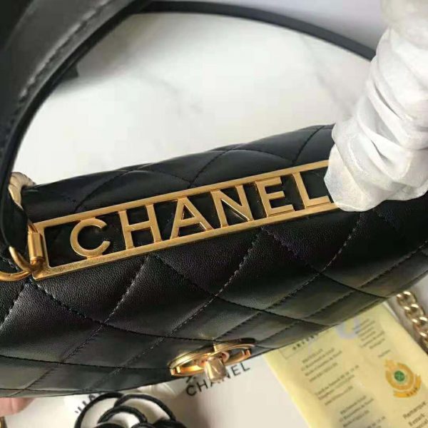 Chanel Women Flap Bag with Top Handle in Lambskin-Black (4)