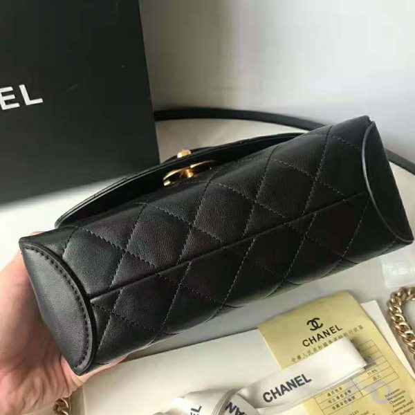Chanel Women Flap Bag with Top Handle in Lambskin-Black (6)