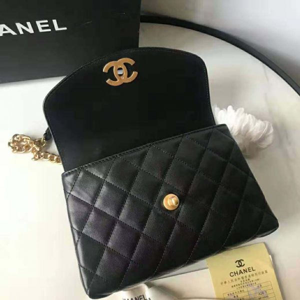 Chanel Women Flap Bag with Top Handle in Lambskin-Black (7)