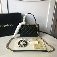Chanel Women Flap Bag with Top Handle in Lambskin Leather-Black (1)