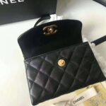 Chanel Women Flap Bag with Top Handle in Lambskin Leather-Black - immagine 3