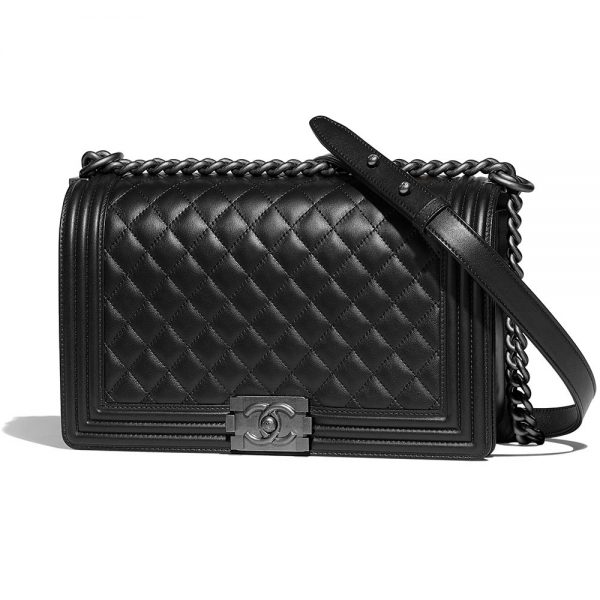 Chanel Women Large Boy Chanel Handbag in Calfskin Leather-Black (1)