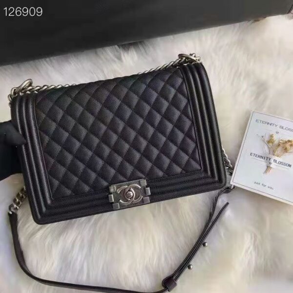 Chanel Women Large Boy Chanel Handbag in Calfskin Leather-Black (11)