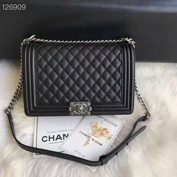 Chanel Women Large Boy Chanel Handbag in Calfskin Leather-Black (15)