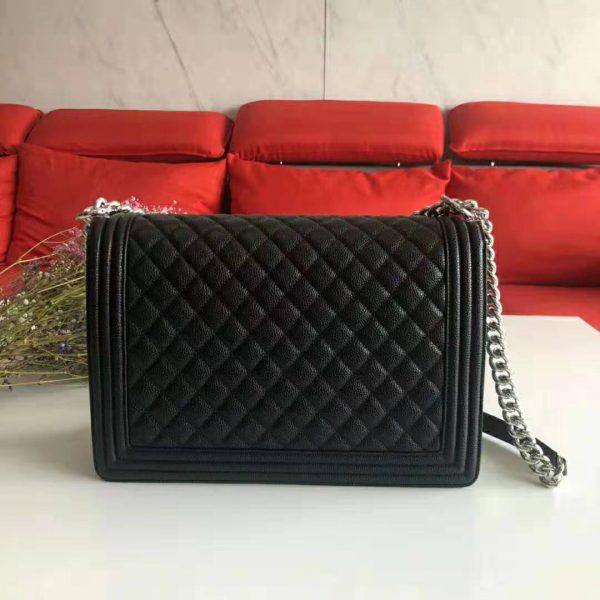 Chanel Women Large Boy Chanel Handbag in Calfskin Leather-Black (4)