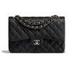 Chanel Women Large Classic Handbag in Grained Calfskin Leather-Black