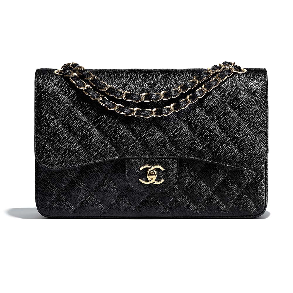 Chanel Women Large Classic Handbag in Grained Calfskin Leather-Black ...