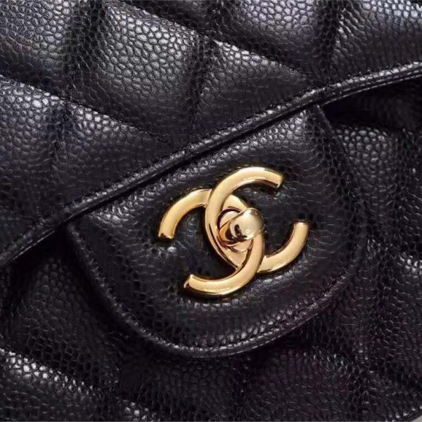 Chanel Women Large Classic Handbag in Grained Calfskin Leather-Black (6)