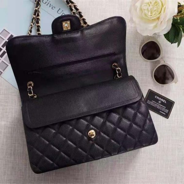 Chanel Women Large Classic Handbag in Grained Calfskin Leather-Black (9)