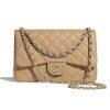Chanel Women Large Classic Handbag in Grained Calfskin Leather-Sandy