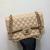 Chanel Women Large Classic Handbag in Grained Calfskin Leather-Sandy (1)