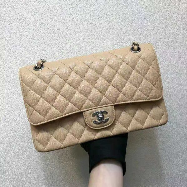 Chanel Women Large Classic Handbag in Grained Calfskin Leather-Sandy (3)
