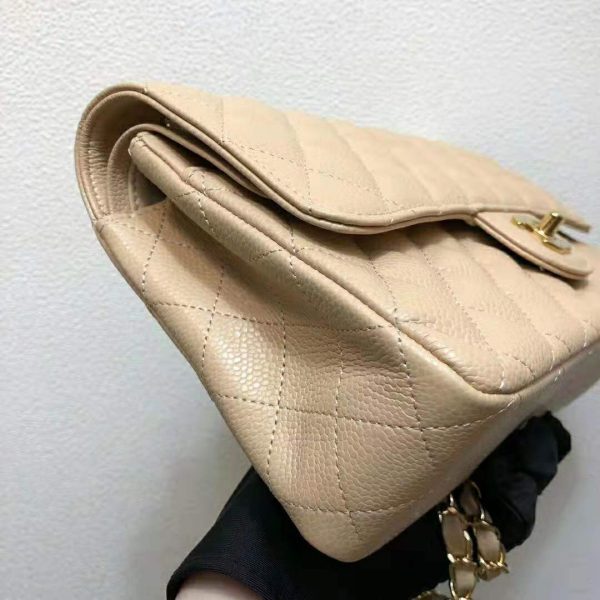 Chanel Women Large Classic Handbag in Grained Calfskin Leather-Sandy (7)