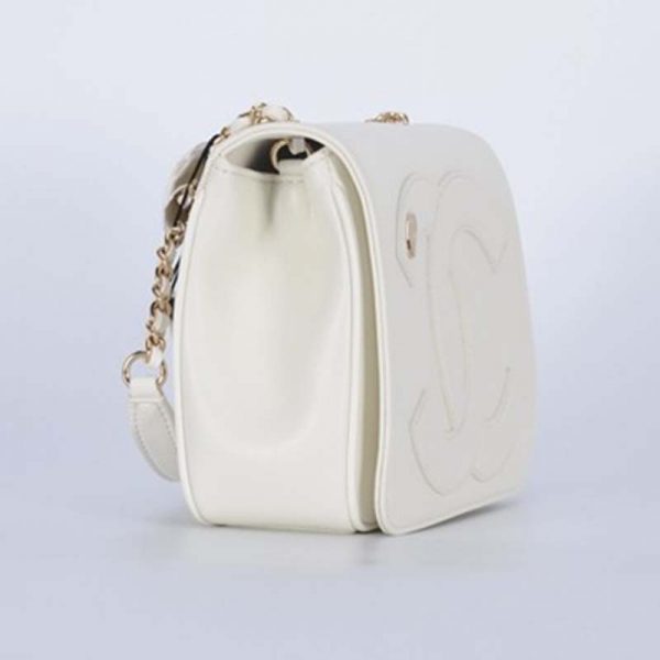 Chanel Women Large Double C Gold Chain Cross Body Flap Bag-White (6)