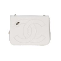 Chanel Women Large Double C Gold Chain Cross Body Flap Bag-White (8)