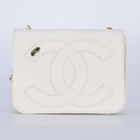 Chanel Women Large Double C Gold Chain Cross Body Flap Bag-White (8)