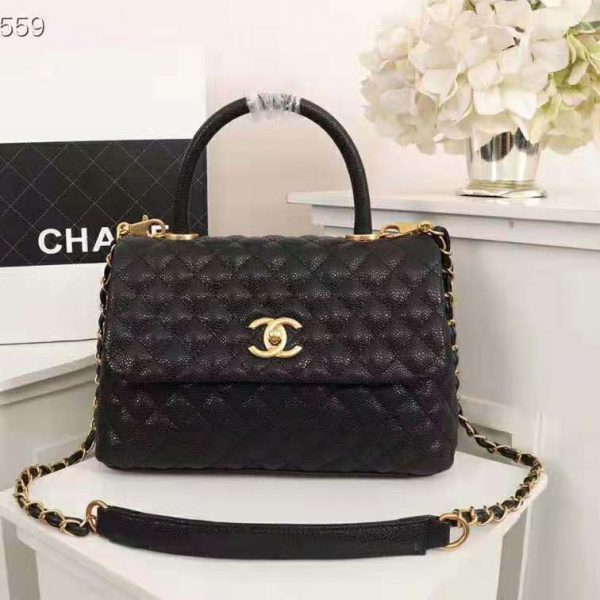 Chanel Women Large Flap Bag with Top Handle in Grained Calfskin Leather ...