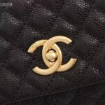 Chanel Women Large Flap Bag with Top Handle in Grained Calfskin Leather-Black – Image 6