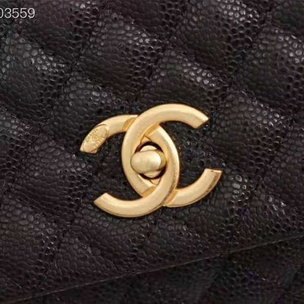 Chanel Women Large Flap Bag with Top Handle in Grained Calfskin Leather-Black (4)