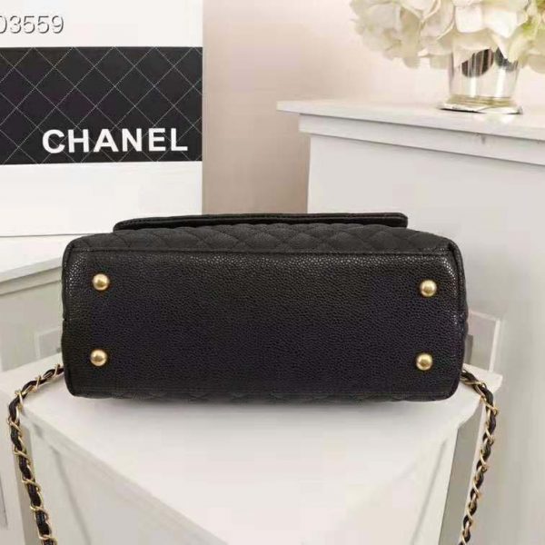 Chanel Women Large Flap Bag with Top Handle in Grained Calfskin Leather-Black (6)