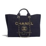 Borsa shopping grande da donna Chanel in tela di fibre miste e lurex - Blu navy