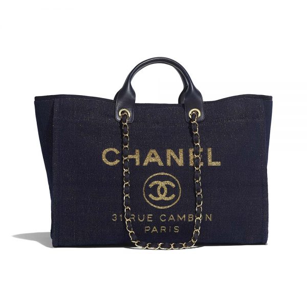 Chanel Women Large Shopping Bag in Mixed Fibers and Lurex Canvas-Navy (1)