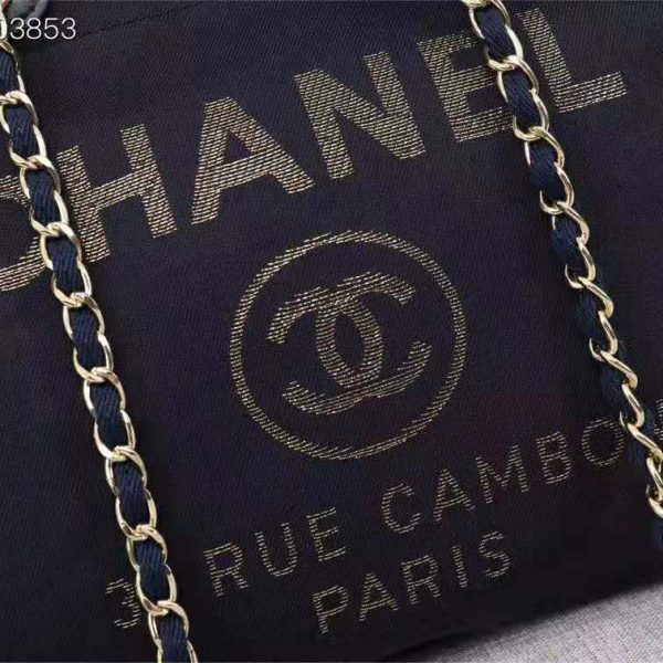 Chanel Women Large Shopping Bag in Mixed Fibers and Lurex Canvas-Navy (3)