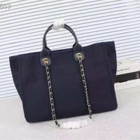 Chanel Women Large Shopping Bag in Mixed Fibers and Lurex Canvas-Navy (1)