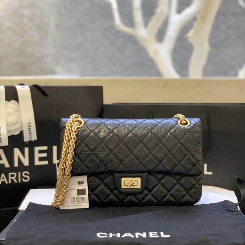 Chanel Women Maxi 2.55 Handbag in Aged Calfskin Leather-Black - LULUX