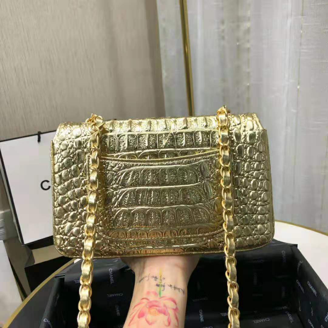 Chanel Women Mini Flap Bag in Metallic Crocodile Embossed Calfskin ...