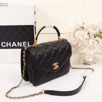 Chanel Women Organ Bag with Top Handle in Embossed Calfskin Leather-Black (1)