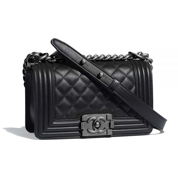 Chanel Women Small Boy Chanel Handbag in Calfskin Leather-Black (1)