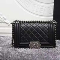 Chanel Women Small Boy Chanel Handbag in Calfskin Leather-Black (1)