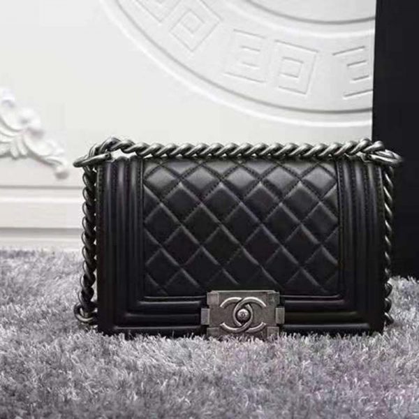 Chanel Women Small Boy Chanel Handbag in Calfskin Leather-Black (2)