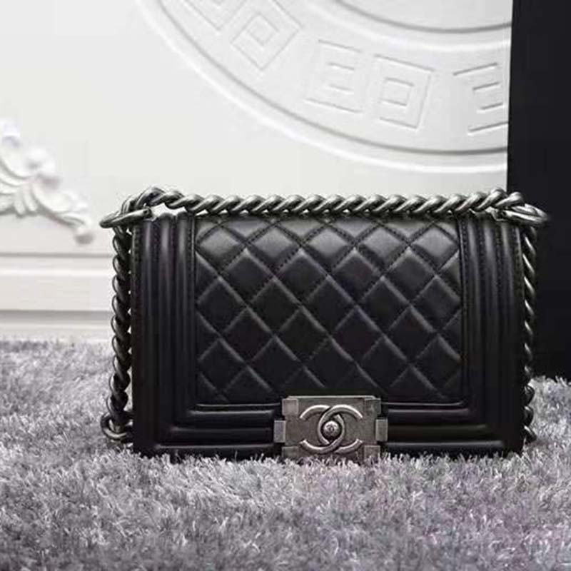 Chanel Boy Handbag Black in Grained Calfskin with Gold-Tone - US